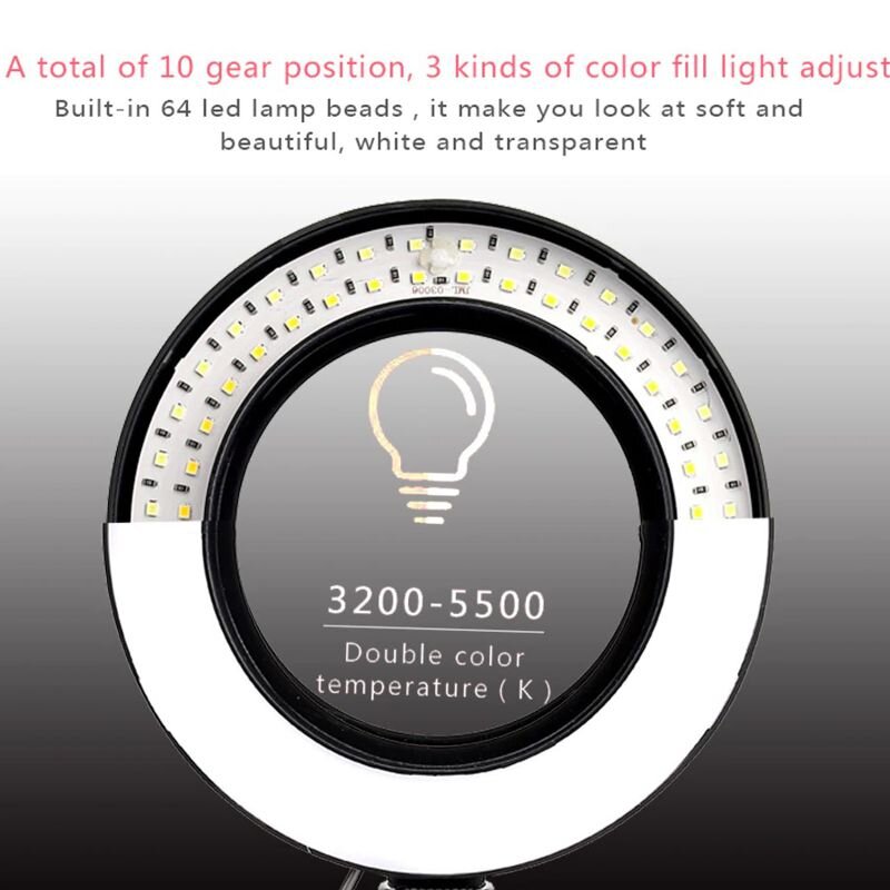 Селфі кільце світлодіодне на штативі з тримачем для телефону Selfie ring light, діаметром 26 см, 3 кольори підсвічування