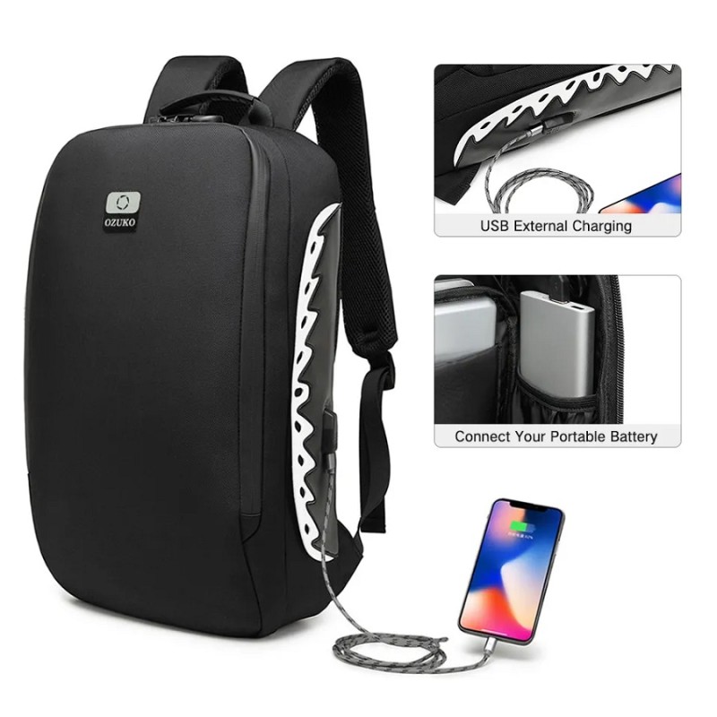 Міський рюкзак Ozuko 9282 з кодовим замком 48*12*28 см Чорний