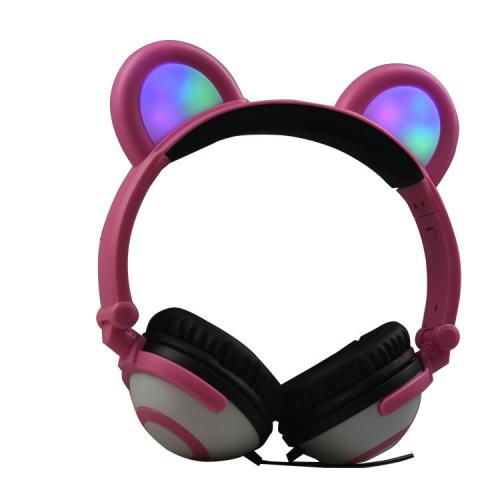 Навушники Linx Bear Ear Headphone з ведмежими вушками LED підсвічування 350 mAh Рожевий (SUN1862)