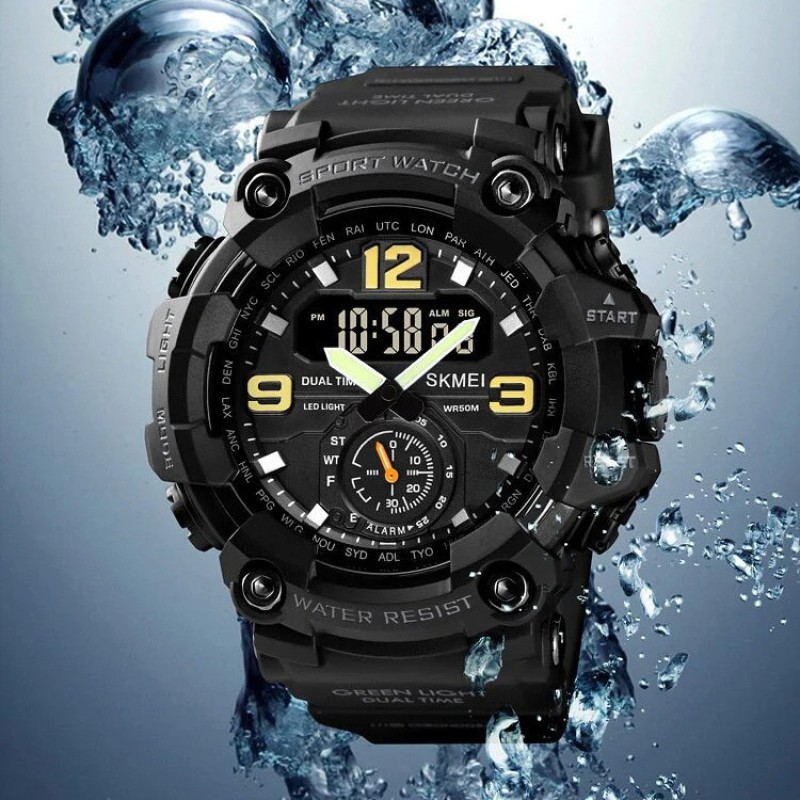 Чоловічий спортивний наручний годинник Skmei 1637 водонепроникні Чорний