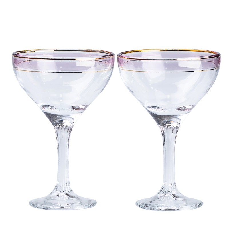 Набір бокалів для коктейлів фігурних TS Kitchen на високій ніжці 2 штуки по 290 мл рожевий (HP546)