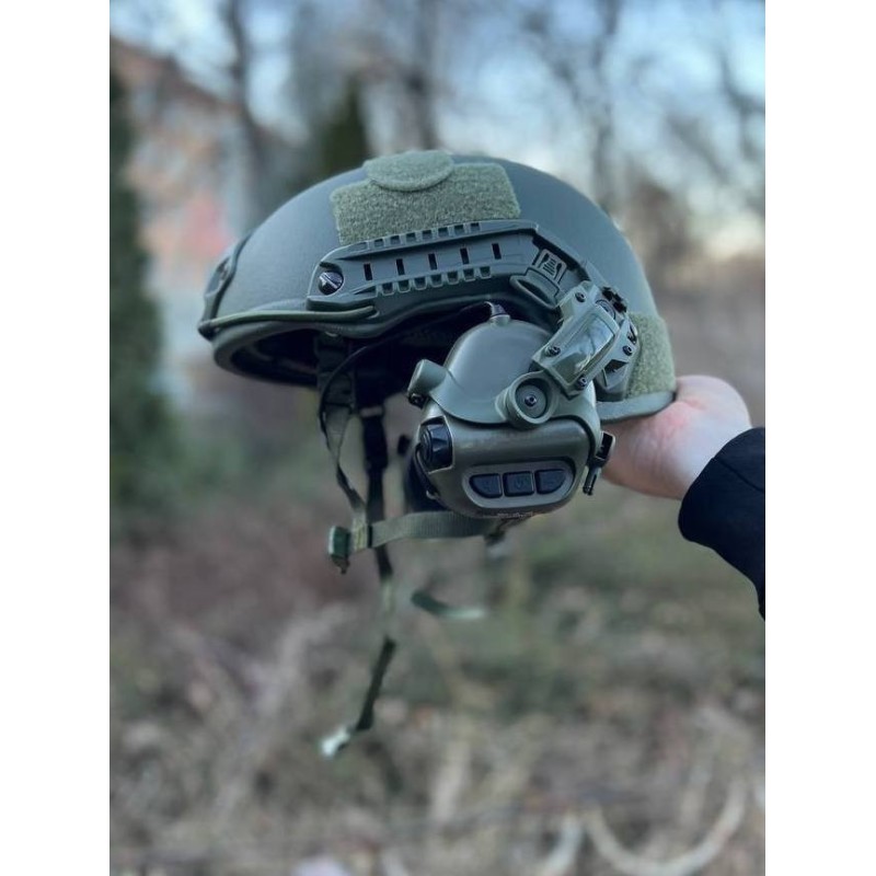 Тактичний комплект шолом FAST/навушники Earmor М31/кріплення Чебурашка S Оливковий