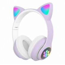 Бездротові Bluetooth навушники з вушками Cat Ear VZV-23M/7805 LED Фіолетові