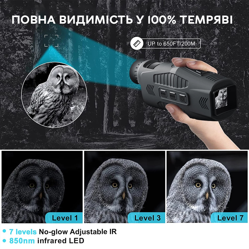 Монокуляр нічного бачення ПНБ з 10Х зумом та відео фото записом Nectronix R11B, з акумулятором