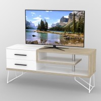 Тумба під телевізор Тиса Мебель ТВ-332 Дуб сонома Білий 65x44x150 см