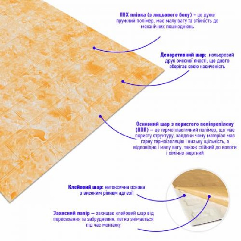 Самоклеюча 3D панель під бежевий мармур Sticker Wall 20000х700х3мм