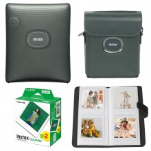 Подарунковий набір фотопринтер Fujifilm Instax SQ Link/Фотопапір 20 шт/Чохол/Фотоальбом на 108 фото Зелений