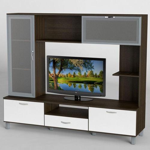 Стінка в вітальню Тиса Мебель Вітальня-35 Венге Білий 1600x450x1800 мм Стінка в вітальню Тиса Мебель Вітальня-35 Венге Білий 1600x450x1800 мм