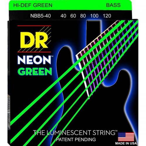 Струни для бас-гітари DR NGB5-40 Hi-Def Neon Green K3 Coated Light Bass Guitar 5 Strings 40/120 Струни для бас-гітари DR NGB5-40 Hi-Def Neon Green K3 Coated Light Bass Guitar 5 Strings 40/120