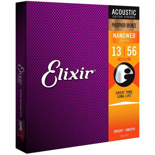 Струни для акустичної гітари 6 шт Elixir 16102 Nanoweb Phosphor Bronze Acoustic Medium 13/56 Струни для акустичної гітари 6 шт Elixir 16102 Nanoweb Phosphor Bronze Acoustic Medium 13/56