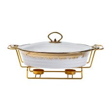 Мармітниця керамічна овальна на металевій підставці з підігрівом YIWU 1.5 л Білий (HP1026)