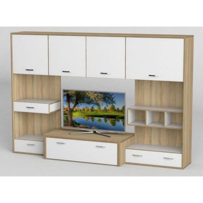 Стінка в вітальню Тиса Мебель Вітальня-104 Сонома Білий 1750x450x2380 мм