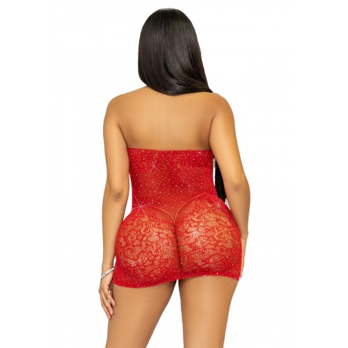 Сукня-сітка зі стразами Leg Avenue Rhinestone halter mini dress Red, відкрита спина, one size в інтернет супермаркеті PbayMarket!