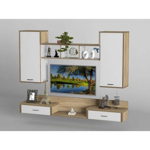 Стінка в вітальню Тиса Мебель Вітальня-214 Сонома Білий 1200x316x1950 мм Стінка в вітальню Тиса Мебель Вітальня-214 Сонома Білий 1200x316x1950 мм