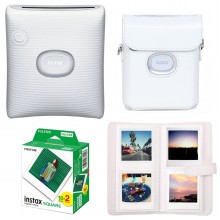 Подарунковий набір фотопринтер Fujifilm Instax SQ Link/Фотопапір 20 шт/Чохол/Фотоальбом на 108 фото Білий