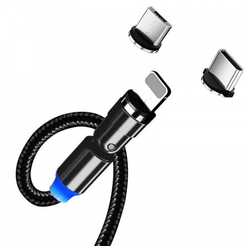 Кабель ColorWay USB-Lightning + microUSB + USB-C Magnetic Rotation 540°, 2.4А, 1м, Black