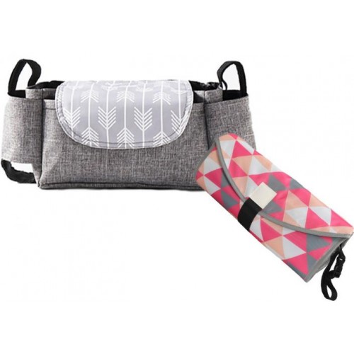Набір підвісна сумка для коляски 35х11х15 см Сіра та Портативний пеленальний матрацик Рожевий (vol-1413) Набір підвісна сумка для коляски 35х11х15 см Сіра та Портативний пеленальний матрацик Рожевий (vol-1413)