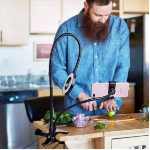 Тримач гнучкий VigohA Professional Live Stream для телефону на прищіпці з селфі LED кільцем Тримач гнучкий VigohA Professional Live Stream для телефону на прищіпці з селфі LED кільцем