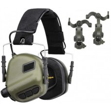 Тактичні навушники EARMOR М31 та кріплення на шолом OPS Core чебурашка Оливковий (2046553882)