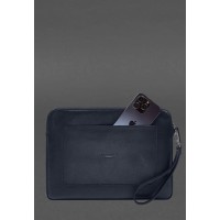 Шкіряний чохол для ноутбука на блискавці з кишенею та хлястиком на руку Синій BlankNote