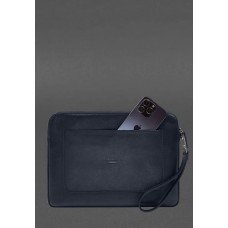 Шкіряний чохол для ноутбука на блискавці з кишенею та хлястиком на руку Синій BlankNote