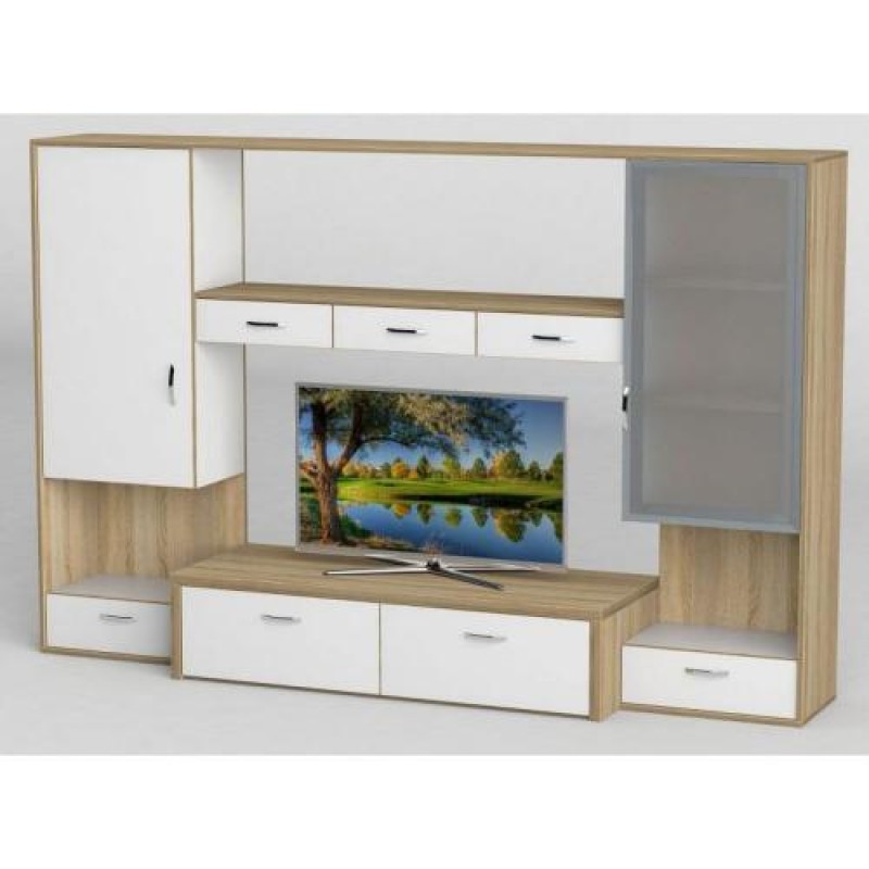 Стінка в вітальню Тиса Мебель Вітальня-111 Сонома Білий 1630x450x2330 мм