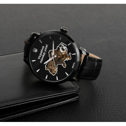 Наручний годинник чоловічий BESTA Skeleton UA Black Чорний (3121)