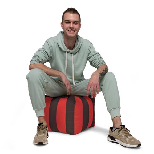 Пуф Кубик Смугастий Оксфорд 40х40 Студія Комфорту Червоний + Коричневий Пуф Кубик Смугастий Оксфорд 40х40 Студія Комфорту Червоний + Коричневий