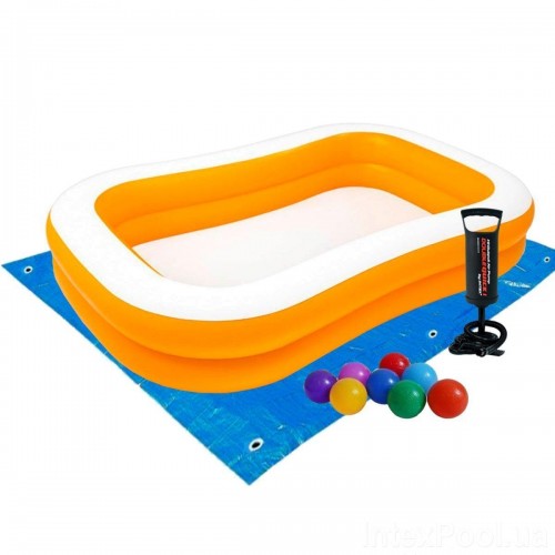 Дитячий надувний басейн Intex 57181-2 «Мандарин», 229 х 147 х 46 см, з кульками 10 шт, підстилкою, насосом (hub_b7t2oj)