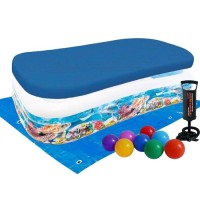 Дитячий надувний басейн Intex 58485-3 «Тропічний риф», 305 х 183 х 56 см, з кульками 10 шт, підстилкою, тентом, насосом