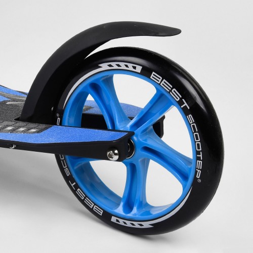 Самокат двоколісний Best Scooter з PU колесами, амортизатором, широким кермом, затискачем для керма Black/Blue (74314) Самокат двоколісний Best Scooter з PU колесами, амортизатором, широким кермом, затискачем для керма Black/Blue (74314)