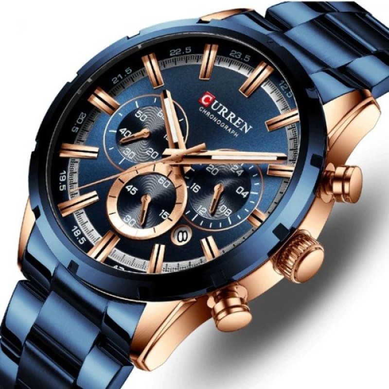 Чоловічий наручний годинник Curren Wild Синьо-золотистий (1312907284)