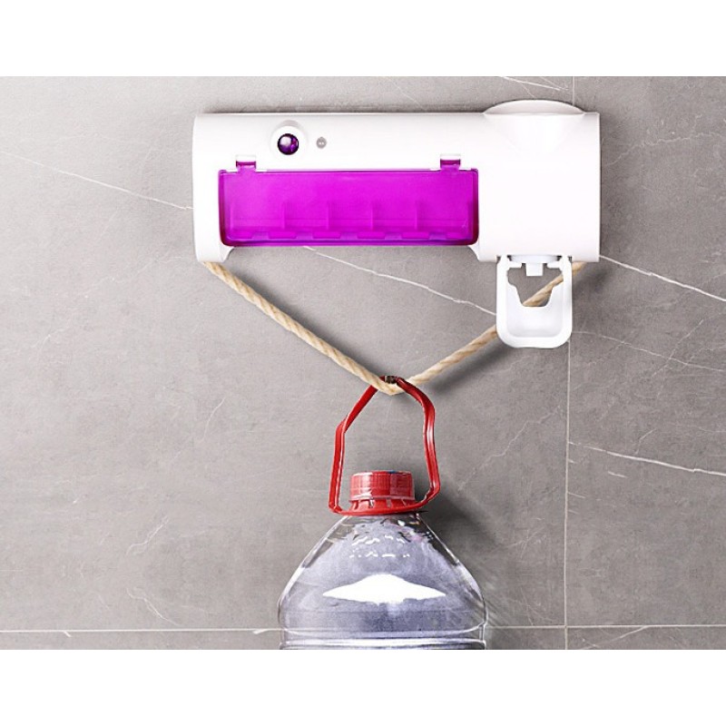 Диспенсер зубної пасти та стерилізатор з тримачем для щіток акумуляторний Micro Clean JX008 Toothbrush Sterilizer Білий з Фіолетовим