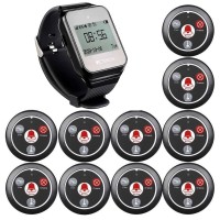 Система виклику офіціанта бездротова з чорним годинником - пейджером Retekess TD108 + 10 чорних кнопок (з кнопкою КАЛЬЯН)