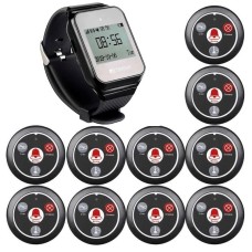 Система виклику офіціанта бездротова з чорним годинником - пейджером Retekess TD108 + 10 чорних кнопок (з кнопкою КАЛЬЯН)