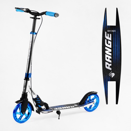 Двоколісний самокат Skyper Range колеса PU амортизатор ручне гальмо 100 кг Blue and metallic (114623) Двоколісний самокат Skyper Range колеса PU амортизатор ручне гальмо 100 кг Blue and metallic (114623)