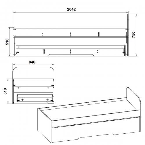 Ліжко 80+70 Компанит дуб сонома Ліжко 80+70 Компанит дуб сонома