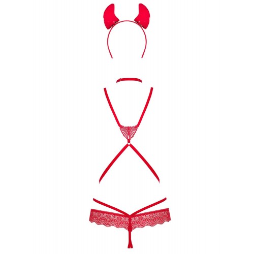 Еротичний костюм чортика зі стреп Obsessive Evilia teddy red S/M, боді, чокер, накладки на соски, об в інтернет супермаркеті PbayMarket!