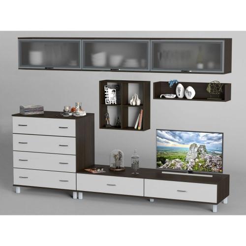 Стінка в вітальню Тиса Мебель Вітальня-21 Венге Білий 2050x450x2700 мм Стінка в вітальню Тиса Мебель Вітальня-21 Венге Білий 2050x450x2700 мм