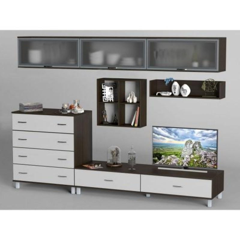 Стінка в вітальню Тиса Мебель Вітальня-21 Венге Білий 2050x450x2700 мм