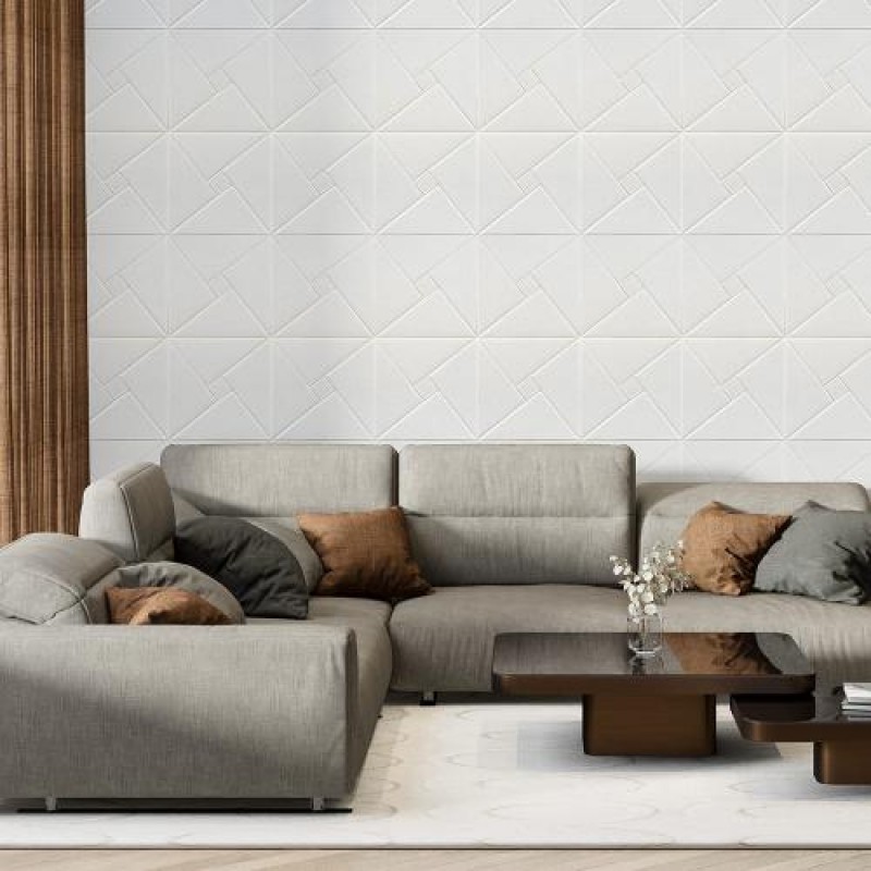 Самоклеюча декоративна настінно-стельова 3D панель Sticker Wall Орігамі 680х670х5.5 мм Молочний (SW-00000182)