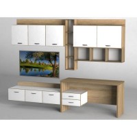 Стінка в вітальню Тиса Мебель Вітальня-217 Сонома Білий 1200x520x2870 мм Стінка в вітальню Тиса Мебель Вітальня-217 Сонома Білий 1200x520x2870 мм