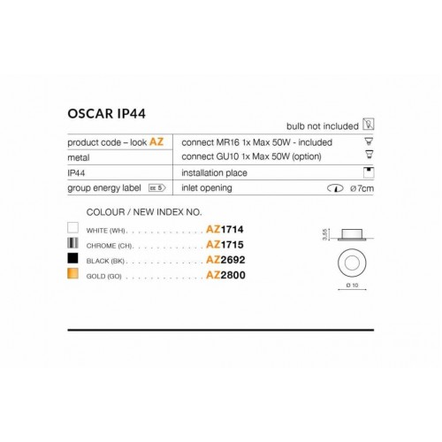 Точковий світильник AZzardo Oscar Золотий (AZ2800)