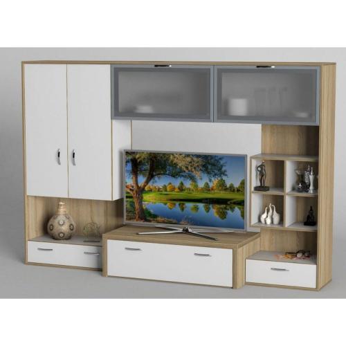 Стінка в вітальню Тиса Мебель Вітальня-115 Сонома Білий 1550x450x2420 мм Стінка в вітальню Тиса Мебель Вітальня-115 Сонома Білий 1550x450x2420 мм