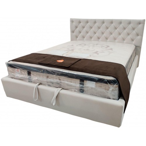 Ліжко двоспальне BNB Arizona Comfort 160 x 190 см Стрази З підйомним механізмом та нішою для білизни Бежевий