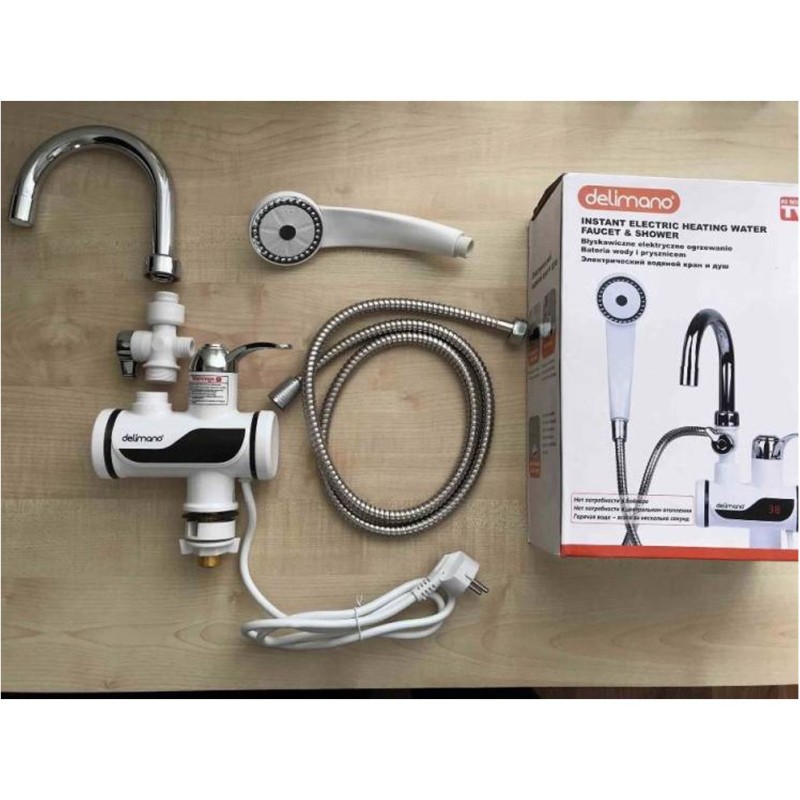 Проточний водонагрівач електричний Delimano з екраном Підключення знизу+ДУШ