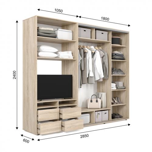 Шафа-купе під телевізор ViAnt ШКTv1 285х60х240 см Дуб сонома (8025)