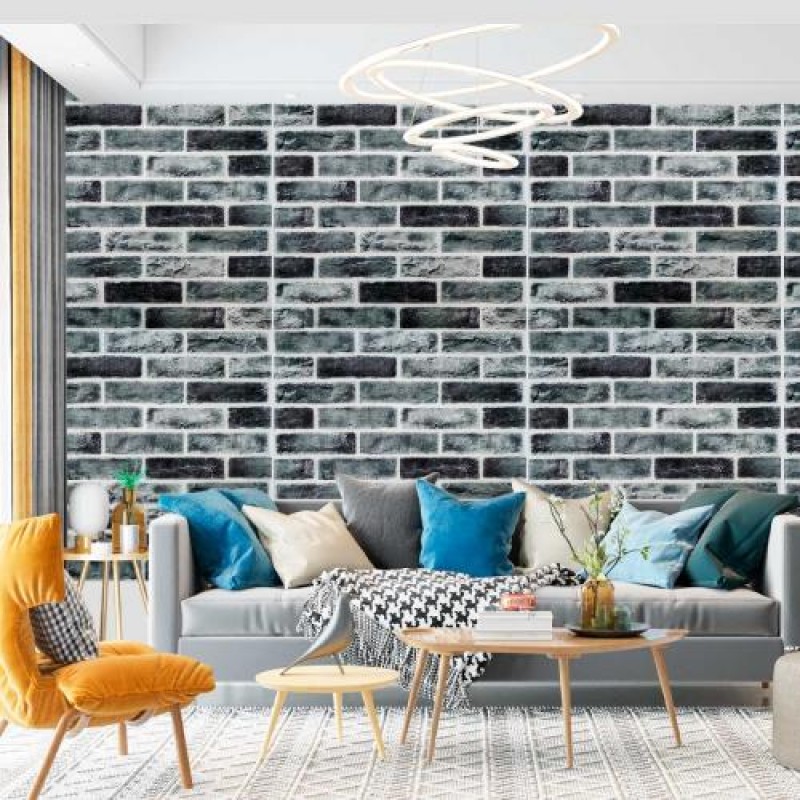 Самоклеюча декоративна 3D панель цегла 3D Loft сіро-синій клінкер 700x700x5 мм (413)