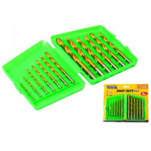 Набір свердлів для металу MASTERTOOL 13 шт HSS (1.5-6.5 мм) у пластиковій коробці титан 11-1305 Набір свердлів для металу MASTERTOOL 13 шт HSS (1.5-6.5 мм) у пластиковій коробці титан 11-1305