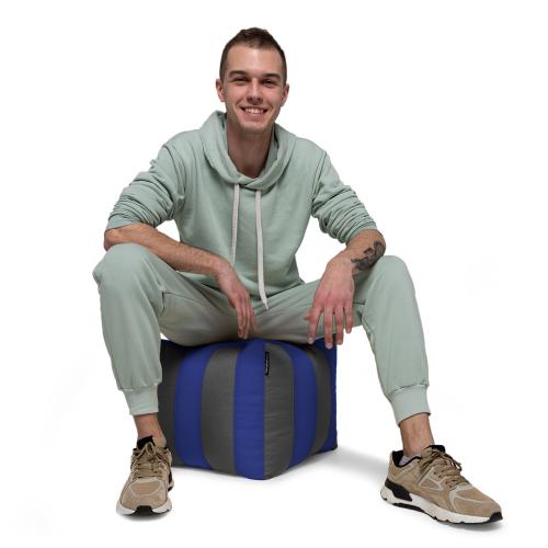 Пуф Кубик Смугастий Оксфорд 40х40 Студія Комфорту Сірий + Синій Пуф Кубик Смугастий Оксфорд 40х40 Студія Комфорту Сірий + Синій